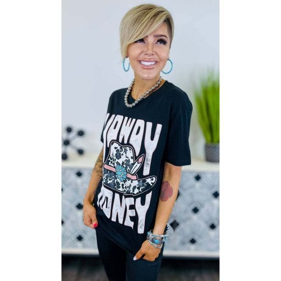 SALE! Howdy Honey Turquoise Accent Graphic Tee Boho Country Vintage Black - Picture 3 of 3